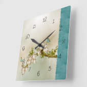 Teal Serene Butterfly Numbered Wall Clock Quadratische Wanduhr (Winkel)
