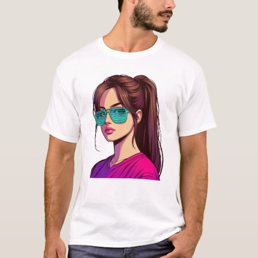 Teal Shades Girl Art T-Shirt (Vorderseite)