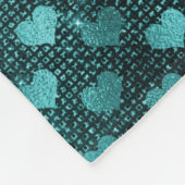 Teal Shadow Glam Glitter Hearts Pattern Fleecedecke (Ecke)
