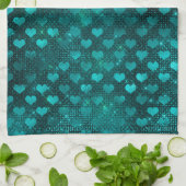 Teal Shadow Glam Glitter Hearts Pattern Geschirrtuch (Gefaltet)