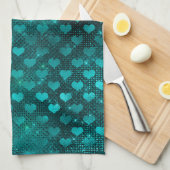 Teal Shadow Glam Glitter Hearts Pattern Geschirrtuch (Viertel Falte)