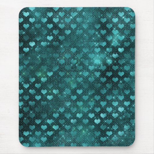 Teal Shadow Glam Glitter Hearts Pattern Mousepad (Vorne)