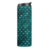 Teal Shadow Glam Glitter Hearts Pattern Thermosbecher (Nach links gedreht)