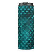 Teal Shadow Glam Glitter Hearts Pattern Thermosbecher (Rückseite)