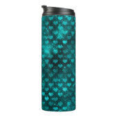 Teal Shadow Glam Glitter Hearts Pattern Thermosbecher (Nach rechts gedreht)