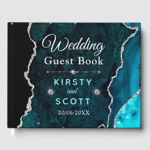 Teal & Silber Glitter Achat Hochzeitsgästebuch Gästebuch