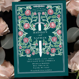 Teal Silber-Schwert Floral Mittelalterliche Fantas Einladung