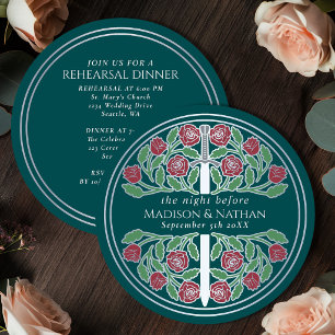 Teal Silber Schwert Königliche Hochzeitsprobe  Einladung