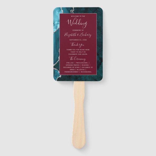 Teal Silver Agate Burgundy Wedding Program Fächer (Vorderseite)