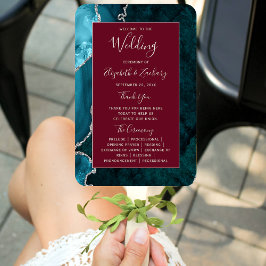 Teal Silver Agate Burgundy Wedding Program Fächer