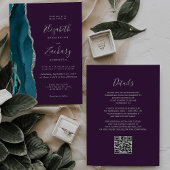 Teal Silver Agate Purple QR Code Wedding Einladung