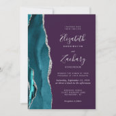 Teal Silver Agate Purple QR Code Wedding Einladung (Vorderseite)