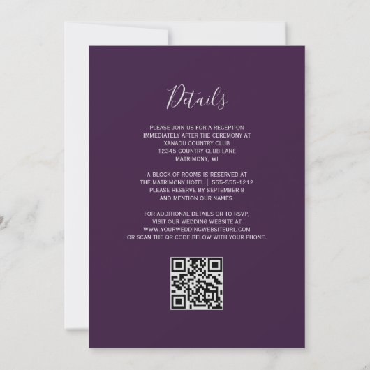 Teal Silver Agate Purple QR Code Wedding Einladung (Rückseite)