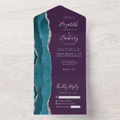 Teal Silver Agate Purple Wedding All In One Einladung (Innen Boden)