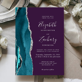 Teal Silver Agate Purple Wedding Invitation Einladung