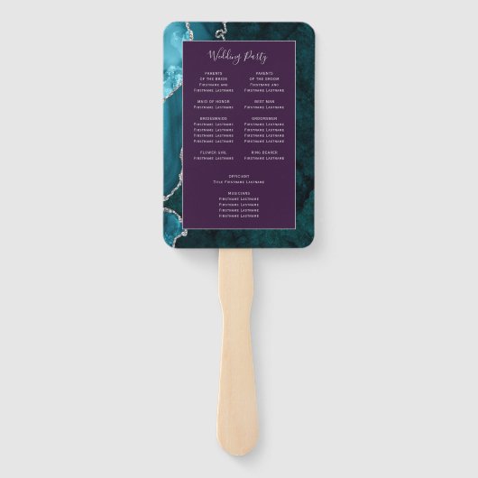 Teal Silver Agate Purple Wedding Program Fächer (Rückseite)