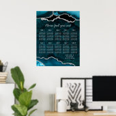 Teal Silver Agate Wedding Seating Chart 10 Table Poster (Heimbüro)