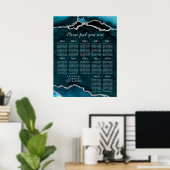 Teal Silver Agate Wedding Seating Chart 12 Table Poster (Heimbüro)