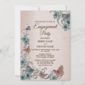Teal Silver Floral Butterfly Tan Engagement party Einladung (Vorderseite)