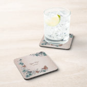 Teal Silver Floral Copper Butterfly Tan Wedding Getränkeuntersetzer (Rechte Seite)