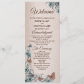 Teal Silver Floral Copper Butterfly Tan Wedding Programm (Vorderseite)
