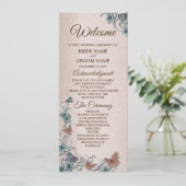 Teal Silver Floral Copper Butterfly Tan Wedding Programm (Stehend Vorderseite)