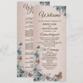 Teal Silver Floral Copper Butterfly Tan Wedding Programm (Vorne/Hinten)