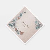 Teal Silver Floral Copper Butterfly Tan Wedding Serviette (Ecke)