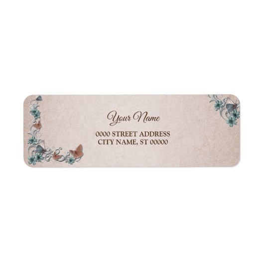 Teal Silver Floral Tan Wedding Return Address (Vorne)