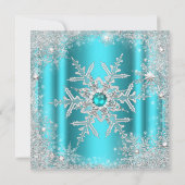 Teal Silver Winter Wonderland Sweet 16 Snowflake Einladung (Rückseite)
