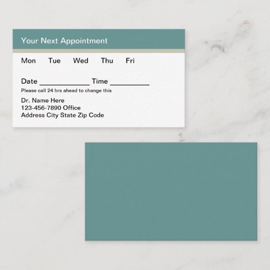 Teal Simple Budget Medical Appointment Cards Terminkarte (Vorne/Hinten)