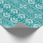 Teal Snowflake & Floral Fair Isle Christmas Geschenkpapier (Ecke)