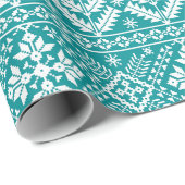 Teal Snowflake & Floral Fair Isle Christmas Geschenkpapier (Rolleneckpunkt)