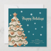 Teal Snowflake Gingerbread Holiday card Einladung (Vorderseite)