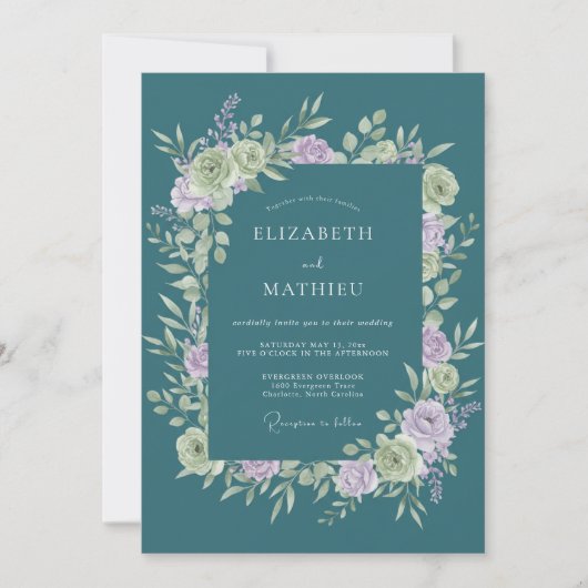 Teal Soft Bloom Romance Wedding Einladung (Vorderseite)