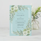 Teal Soft Blossom Hochzeit Einladung (Stehend Vorderseite)