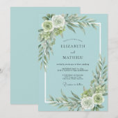 Teal Soft Blossom Hochzeit Einladung (Vorne/Hinten)