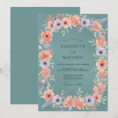 Teal Soft Floral Wreath Hochzeit Einladung (Vorne/Hinten)