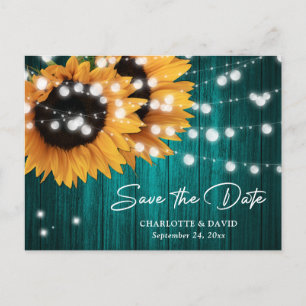 Teal-Sonnenblumen-Hochzeit-Save-The-Date-Postkarte Ankündigungspostkarte