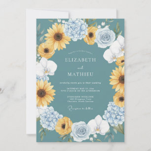 Teal Sonnige Sonnenblumen-Hochzeit Einladung