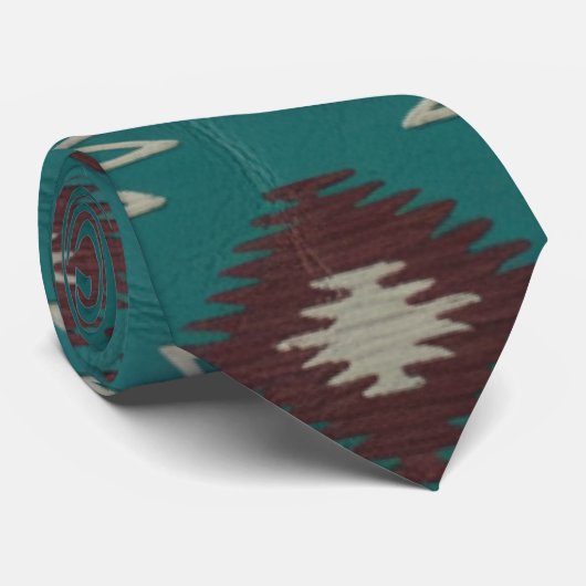 Teal Southwest Navajo Geometric Krawatte (Gerollt)