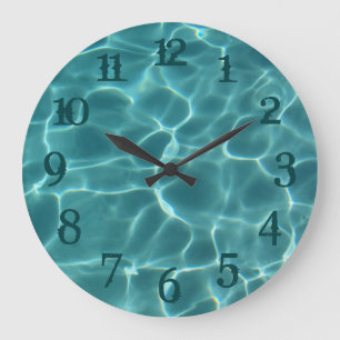 Teal Splash Zahlen Schwimmbad Wanduhr