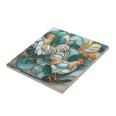 Teal Stained Glass Roosters Elegant Farmhouse Fliese (Seite)