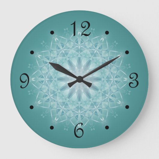 Teal Star Mandala Numbers Große Wanduhr (Vorderseite)
