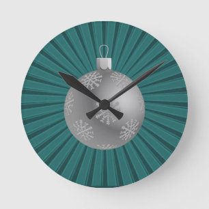 Teal Starburst Stripes Ornament Wall Clock Runde Wanduhr