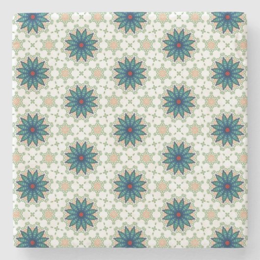 Teal Starburst Tile Pattern Steinuntersetzer (Vorderseite)