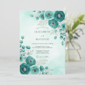 Teal Stately Botanical Wedding Einladung (Stehend Vorderseite)