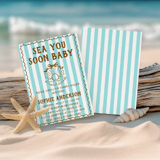Teal Striped Sea You Soon Baby Baby Shower Einladung