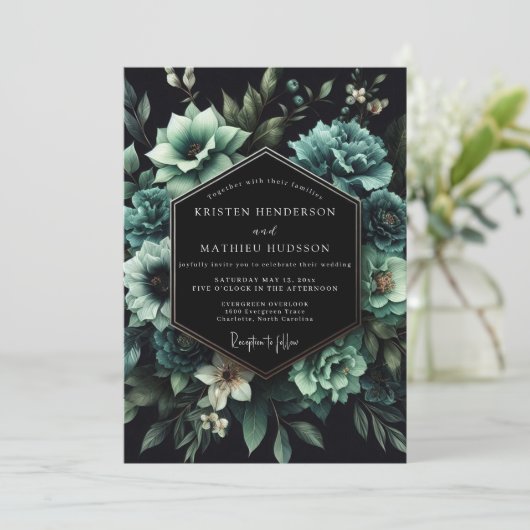 Teal Succulent Bloom Wedding Einladung (Stehend Vorderseite)