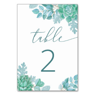 Teal Sukkulenten-Hochzeit Blaugrüne Botanik Tischnummer